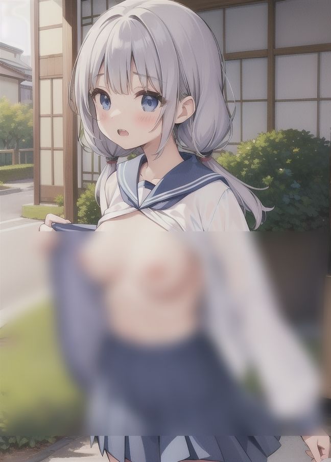 サンプル画像5:銀髪露出娘｜通学風景(超絶可愛い女の子) [d_351329]