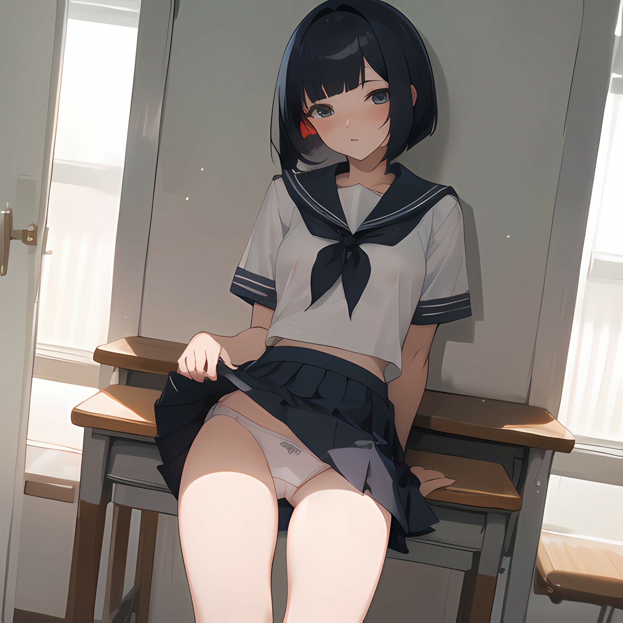 サンプル画像5:下級生の彼女にパンツみせてもらう話（セーラー夏服編）(電脳戯画) [d_352145]