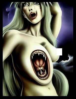 サンプル画像1:ホラーアート: 最凶のおっぱい（恐怖！この巨乳大口の牙の餌食になったら頭蓋骨まで粉々に食い潰されそう！(MUTANTITS) [d_352221]