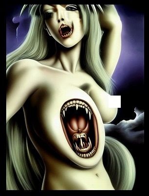 サンプル画像2:ホラーアート: 最凶のおっぱい（恐怖！この巨乳大口の牙の餌食になったら頭蓋骨まで粉々に食い潰されそう！(MUTANTITS) [d_352221]