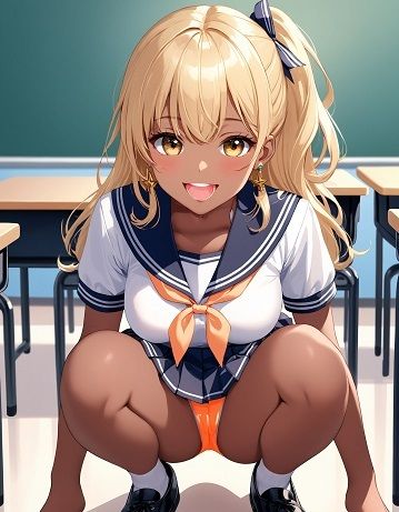 サンプル画像2:えちえちギャル制服女子のネオンカラーパンツ〜しゃがみ編〜(D.P.H.) [d_352404]