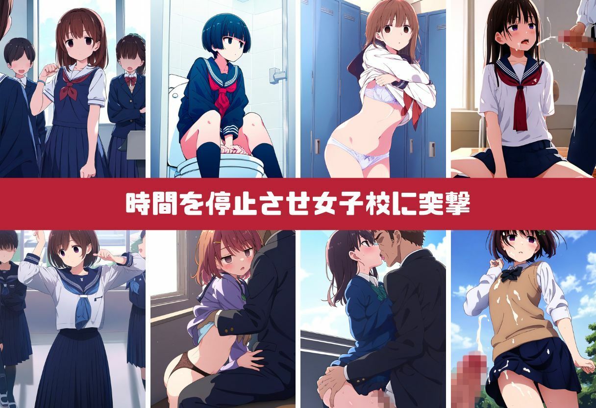 サンプル画像1:時間停止させ女子校に潜入｜無抵抗の処女JKに中出しとぶっかけをしまくる（制服・無表情・フェラ・輪●）イラスト500枚(エロロ兵長) [d_352608]