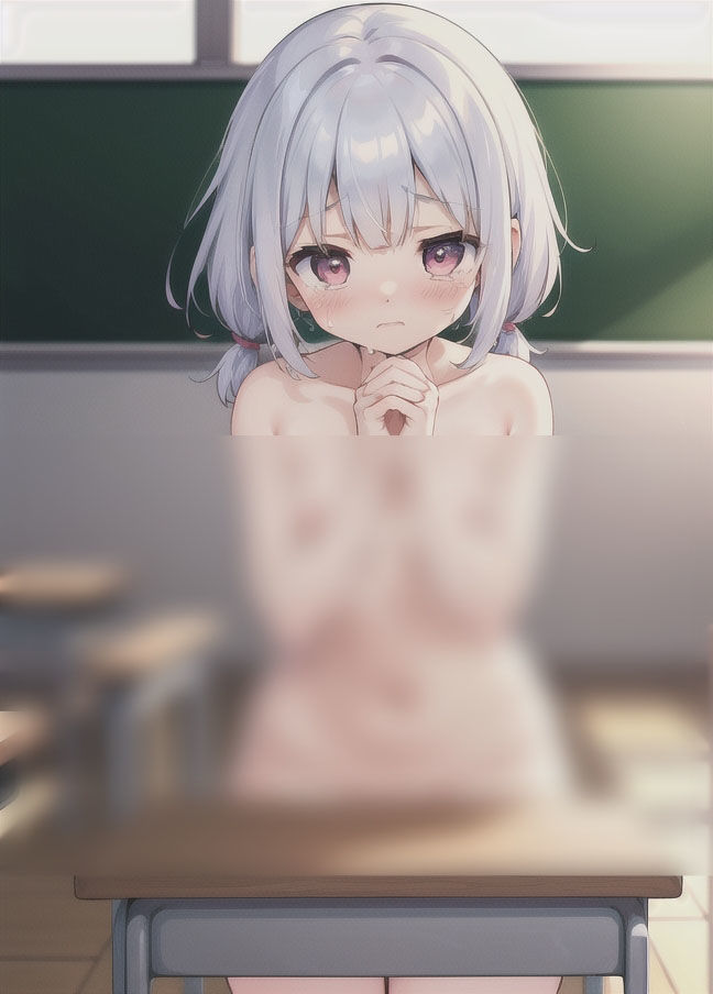 サンプル画像2:裸で授業を受ける銀髪の女の子(もぐもぐ) [d_352969]