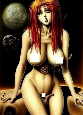 サンプル画像1:ホラーアート: 惑星と骸骨小惑星と巨乳美魔女(MUTANTITS) [d_353014]