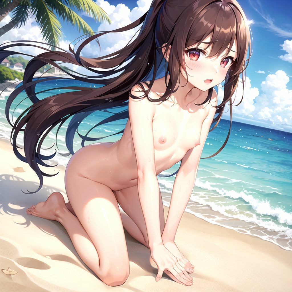 サンプル画像1:全裸で恥ずかしそうな海辺のちっぱい美少女(yuujin) [d_353123]