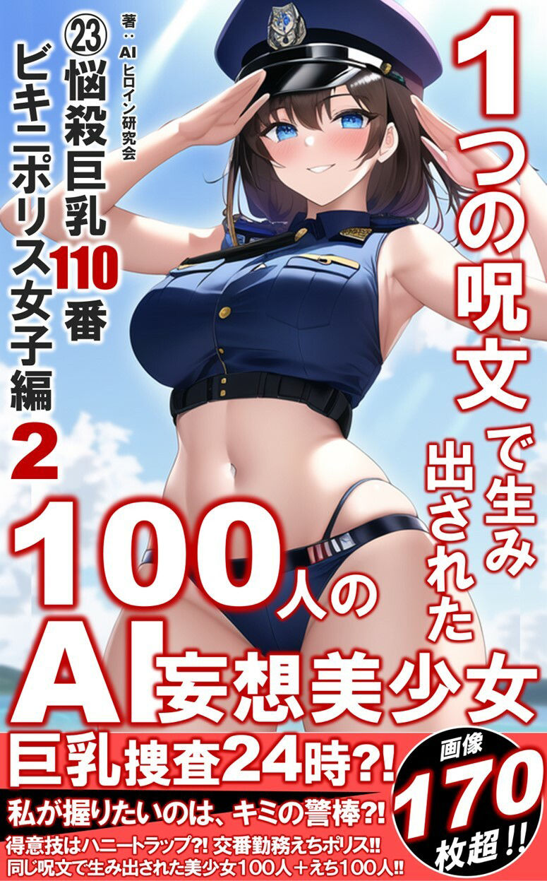 サンプル画像1:1つの呪文で生み出された100人のAI妄想美少女-23【巨乳捜査110番！えちかわビキニポリス女子】(AIヒロイン研究会) [d_354860]