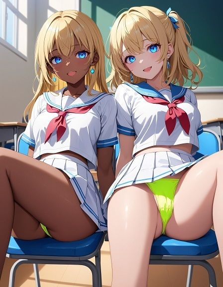 サンプル画像1:えちえちギャル制服女子のネオンカラーパンツ〜座り編〜(D.P.H.) [d_355063]