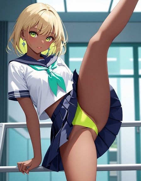 サンプル画像2:えちえちギャル制服女子のネオンカラーパンツ〜片足上げパンモロ編〜(D.P.H.) [d_355194]