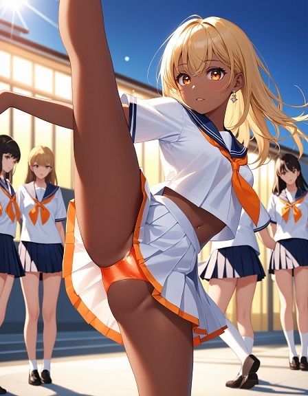 サンプル画像4:えちえちギャル制服女子のネオンカラーパンツ〜片足上げパンモロ編〜(D.P.H.) [d_355194]