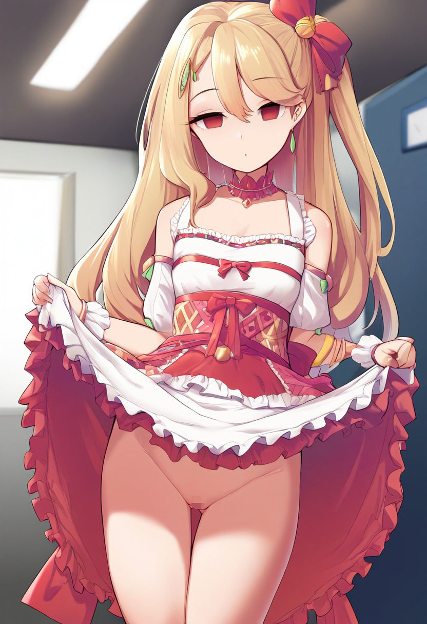 サンプル画像2:アイドルの女の子が催●にかかってスカートをたくし上げている画像(催●スキ) [d_355791]