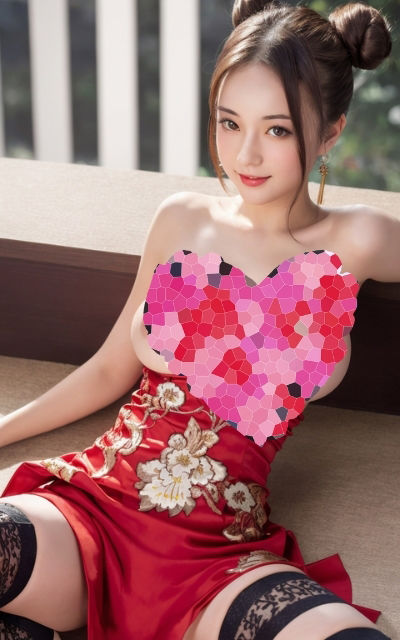 サンプル画像6:スリットから見える生脚がエロい！美巨乳セクシーチャイナドレス美女(AI美女Maker) [d_355797]