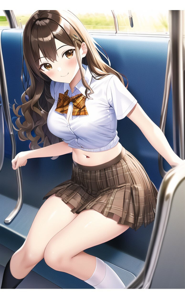 サンプル画像4:1つの呪文で生み出された100人のAI妄想美少女-27【通学電車のJKへそだし制服女子編】(AIヒロイン研究会) [d_356143]