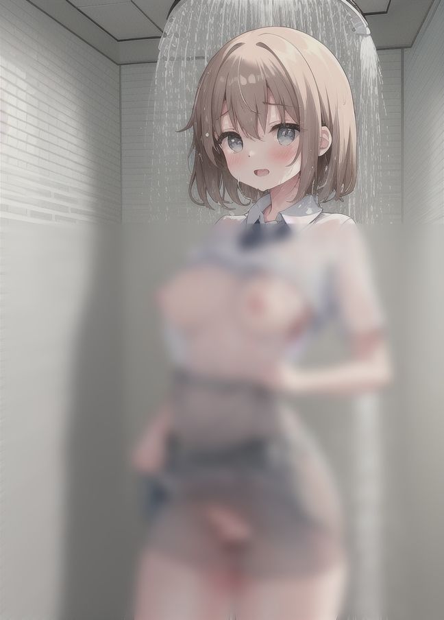 サンプル画像3:シャワールームでびしょ濡れJ？？「濡れる前に脱ぎたかったよ」(もぐもぐ) [d_356742]