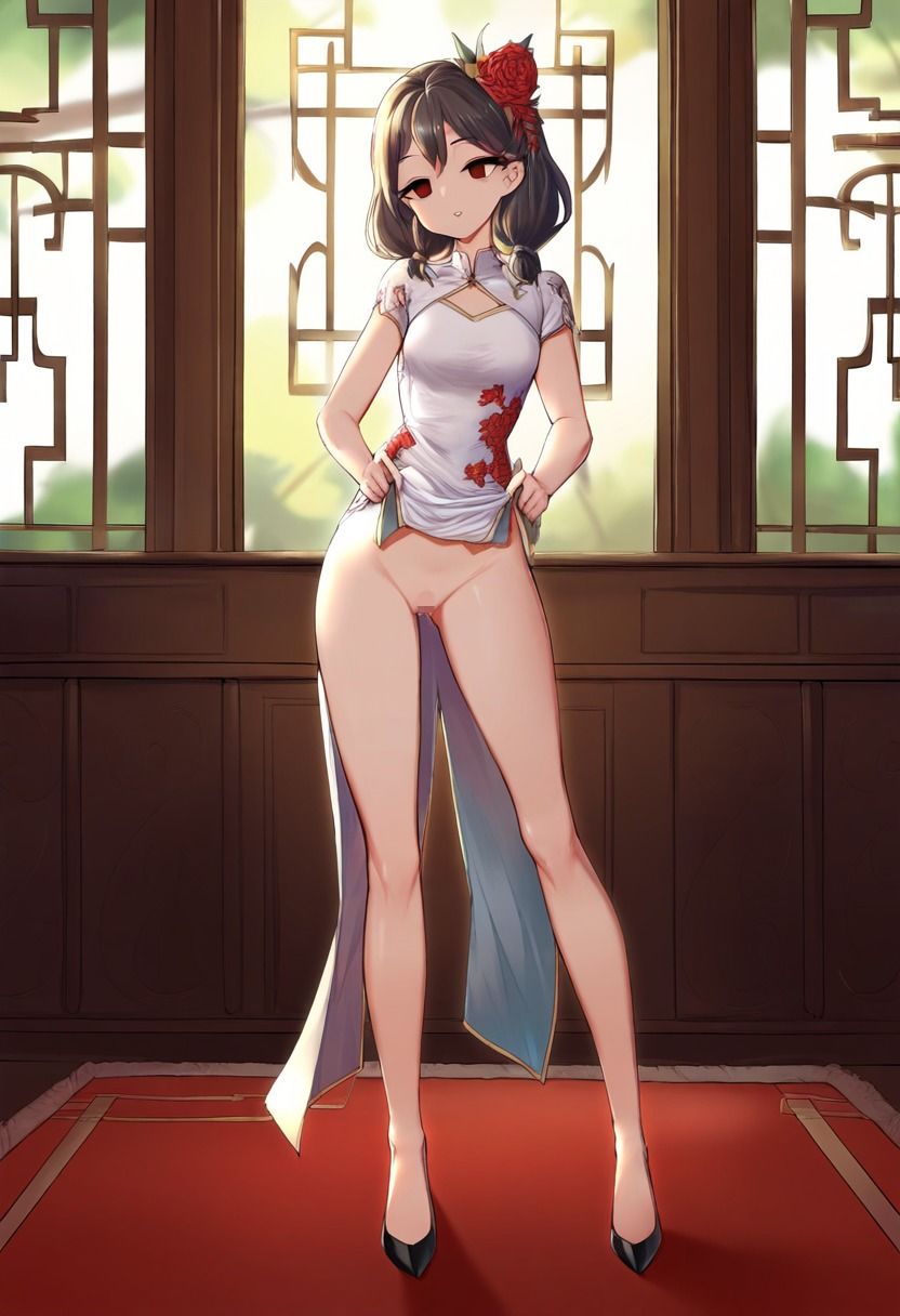 サンプル画像1:チャイナ服の女の子が催●にかかってスカートをたくし上げている画像(催●スキ) [d_357191]