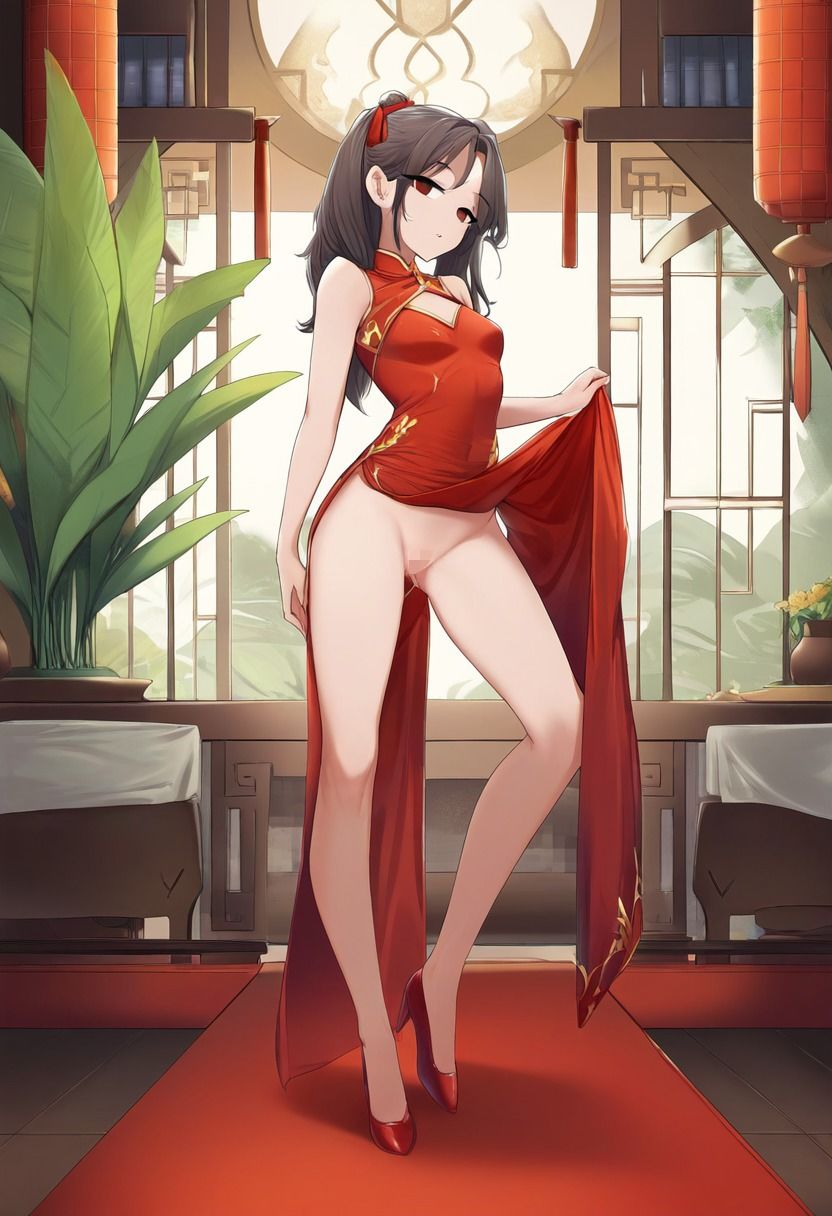 サンプル画像2:チャイナ服の女の子が催●にかかってスカートをたくし上げている画像(催●スキ) [d_357191]