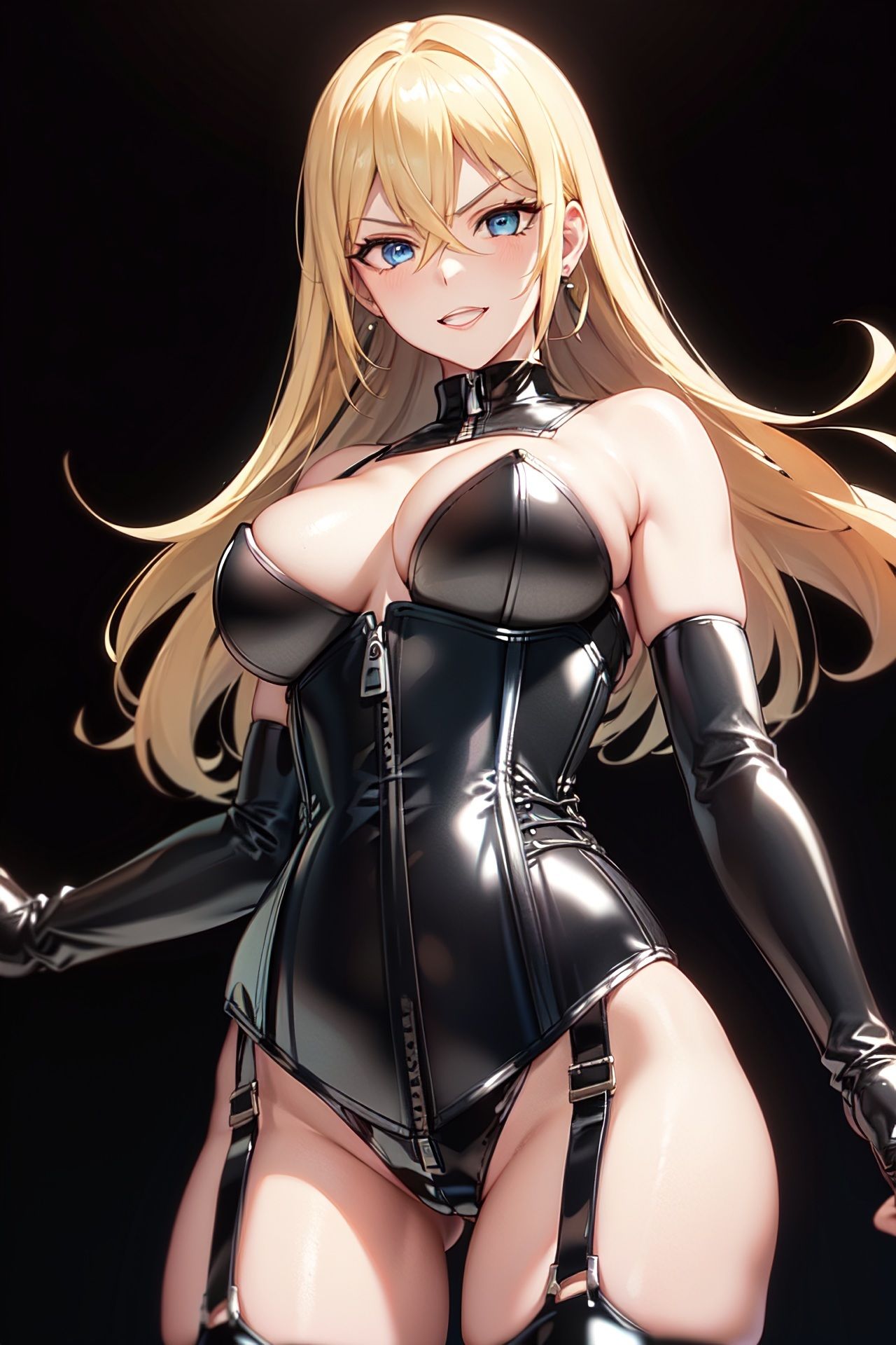 サンプル画像6:金髪ロングエナメルボンデージ女王様ちゃんイラスト集 1(chastity@AIイラスト) [d_357424]