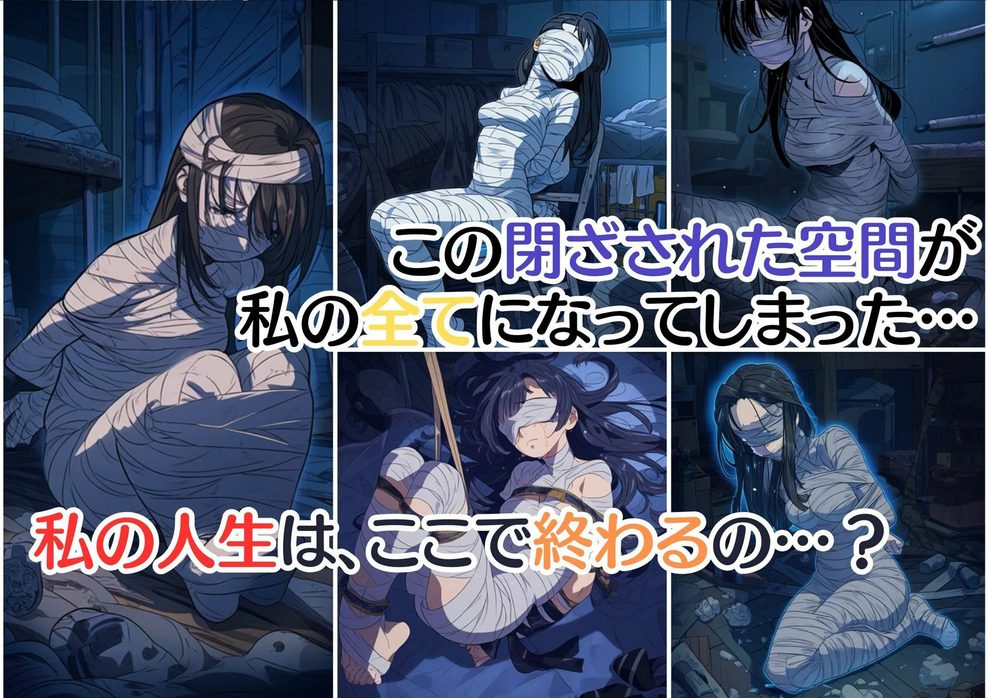 サンプル画像4:【包帯で拘束】囚われた破滅願望女子を快楽漬けにする（誘拐・監禁・調教・怪我）(AI欲イラスト屋さん：わんたんめん) [d_357471]