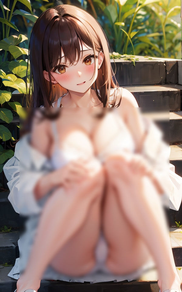 サンプル画像4:こんな座り方で良いですか？ 〜階段しゃがみパンチラ〜(スタジオ森の中) [d_357777]