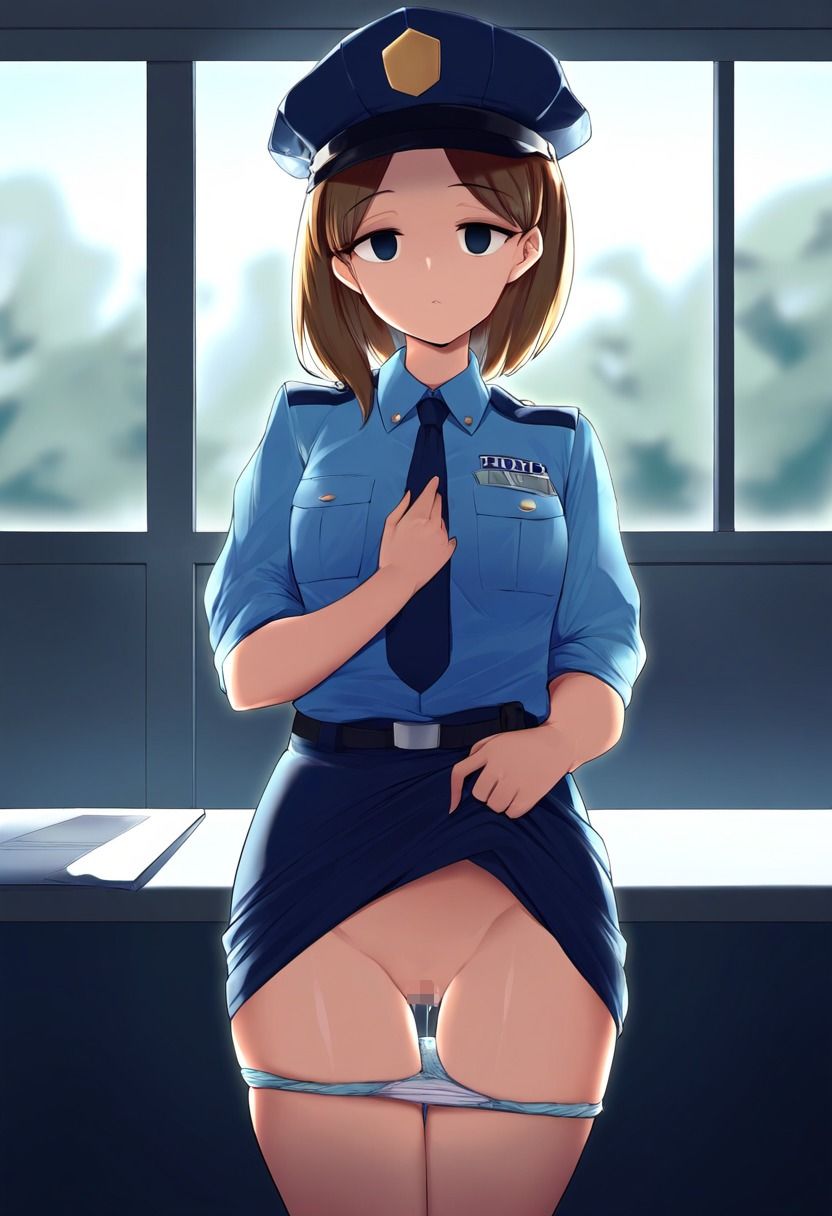 サンプル画像1:婦警の女の子が催●にかかってスカートをたくし上げている画像(催●スキ) [d_357843]