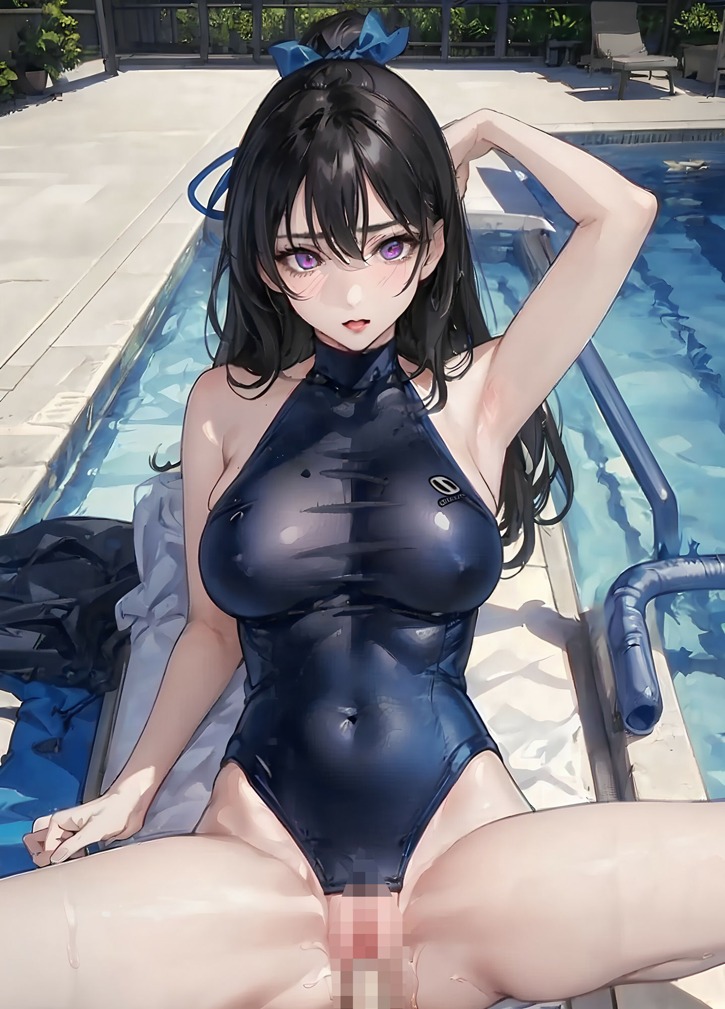 サンプル画像6:プールサイドで黒髪えっちおねえさんとスク水えっち(しろぐみ) [d_357986]