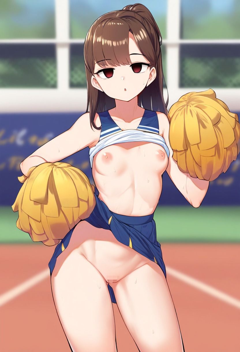 サンプル画像1:チアの女の子が催●にかかってスカートをたくし上げている画像(催●スキ) [d_358490]