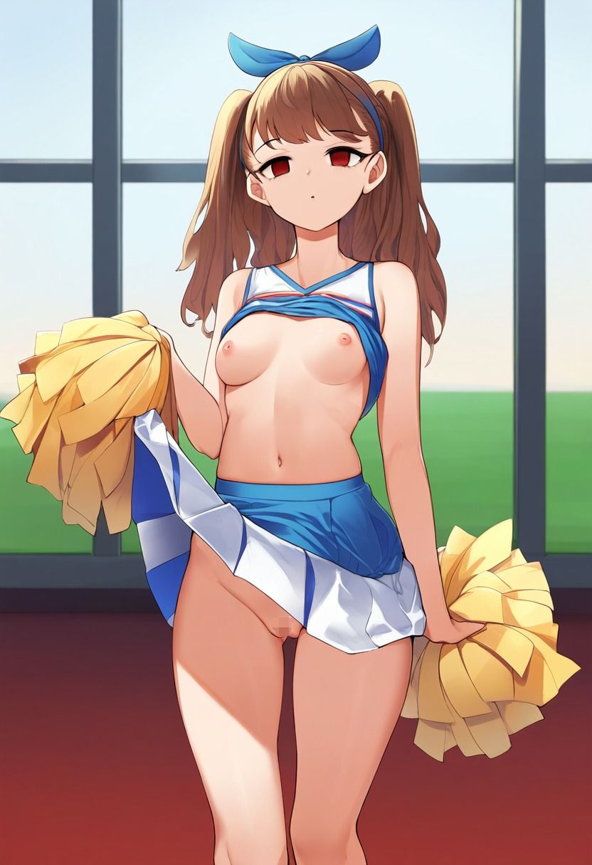 サンプル画像2:チアの女の子が催●にかかってスカートをたくし上げている画像(催●スキ) [d_358490]