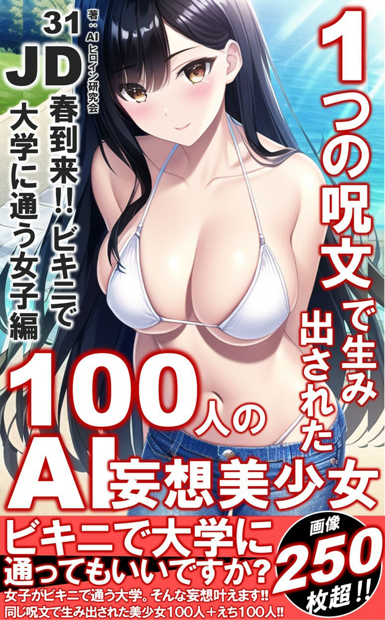 サンプル画像1:1つの呪文で生み出された100人のAI妄想美少女-31【春到来！ビキニで大学に通うJD女子編】(AIヒロイン研究会) [d_358564]