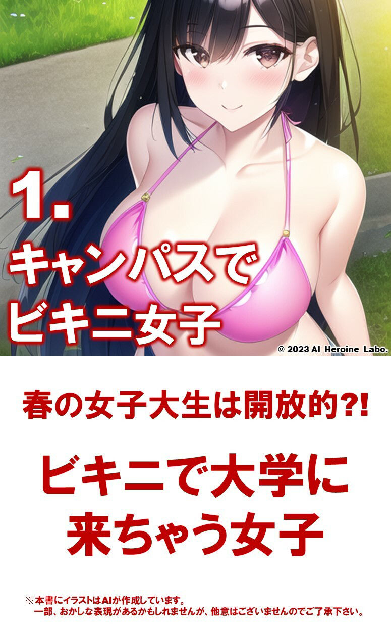 サンプル画像3:1つの呪文で生み出された100人のAI妄想美少女-31【春到来！ビキニで大学に通うJD女子編】(AIヒロイン研究会) [d_358564]
