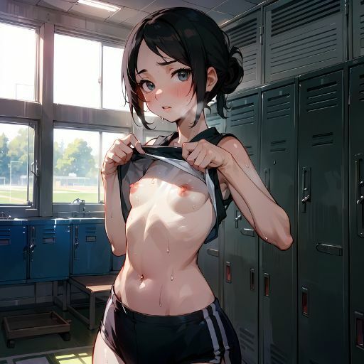 サンプル画像2:【大ボリューム】陸上部の美少女JKたちがロッカールームでユニフォームをたくしあげ！健康的な貧乳おっぱいを披露！恥ずかしそうな顔と汗だくのカラダ…少女のあどけなさを堪能！(美少女の宝庫) [d_358931]