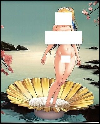 名画復刻:アレクサンドル・カバネルの名画『ヴィーナスの誕生』の真似をする巨乳女子(アニメ調)の画像2