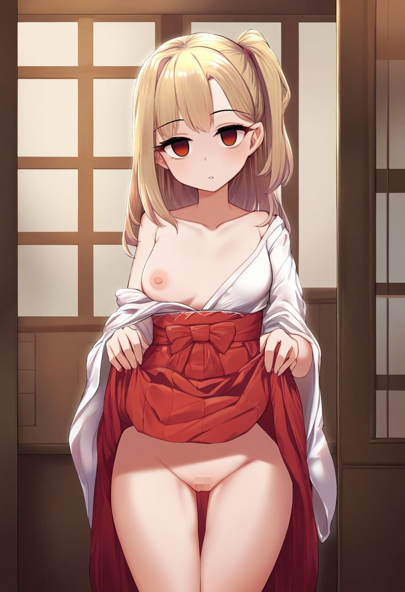 サンプル画像2:巫女の女の子が催●にかかってスカートをたくし上げている画像(催●スキ) [d_359059]