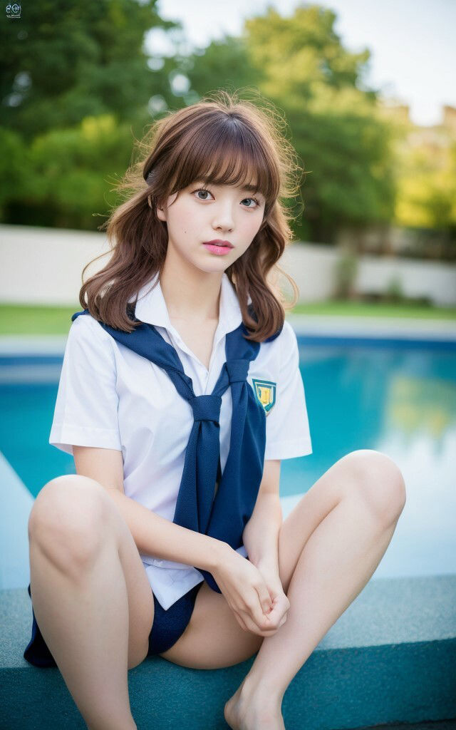 乱れ気味の制服から見えた時のお得感。AIグラビア写真集のサンプル画像 6