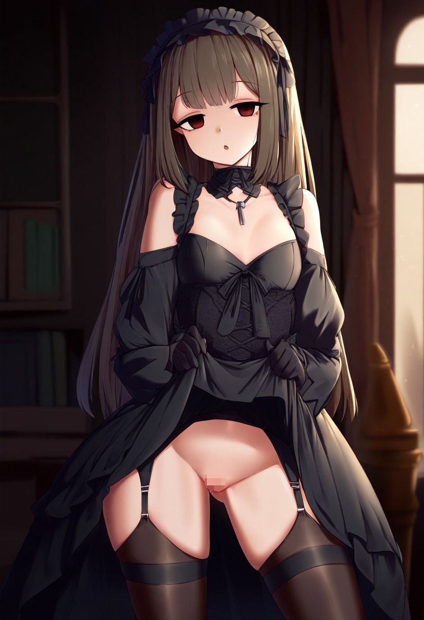 サンプル画像2:ゴスロリの女の子が催●にかかってスカートをたくし上げている画像(催●スキ) [d_359440]