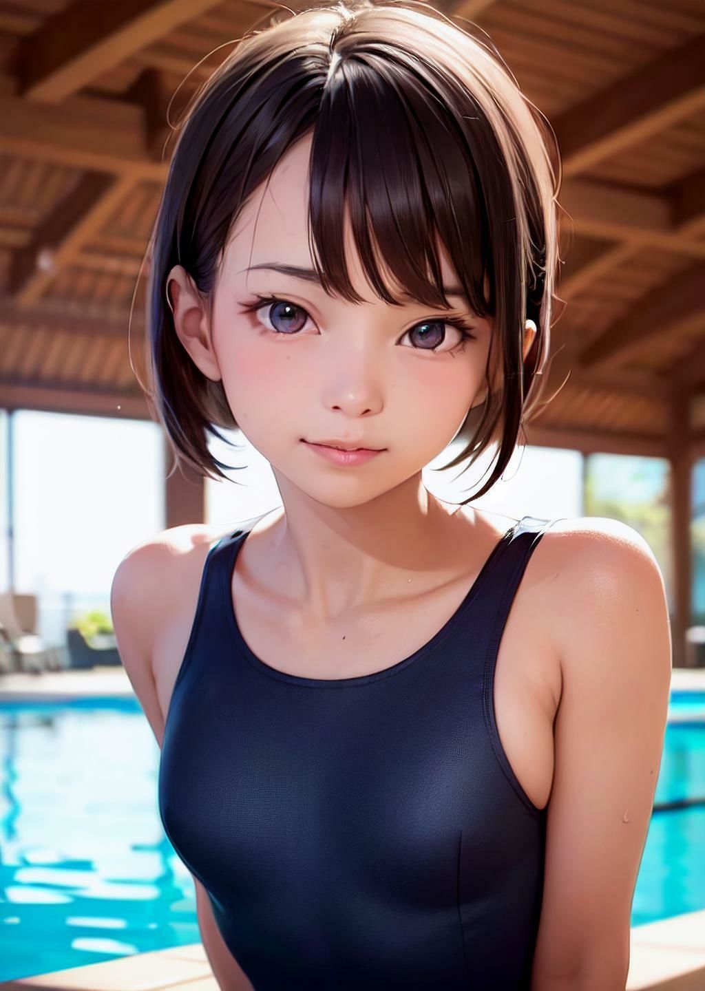 サンプル画像1:名門スイミングスクール全員脱衣！全200枚！女子スイマー100人の競泳水着を剥ぐ！！(自宅のカフカ) [d_360966]