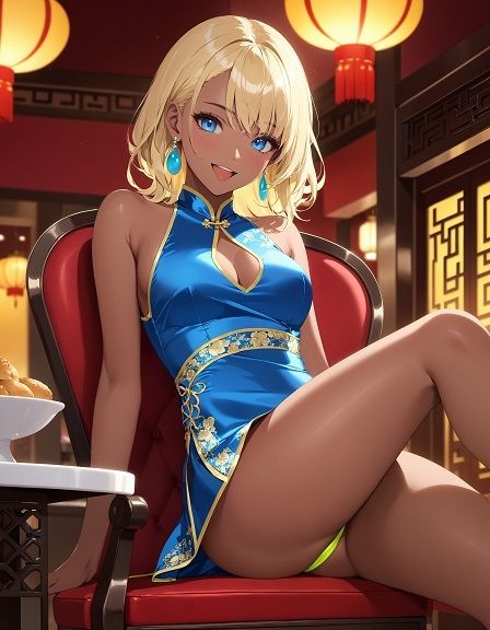 サンプル画像1:えちえちギャルのチャイナドレス×ネオンカラーパンツ〜座り編〜(D.P.H.) [d_361076]