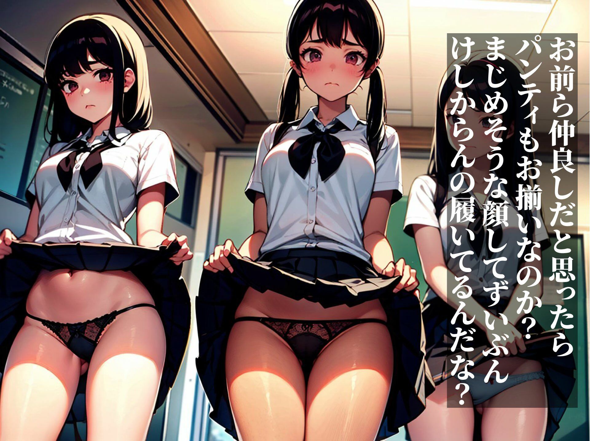 サンプル画像3:女子〇生抜き打ちスカートめくりパンティ検査ブラック校則(AIいらすとアダルトフリーギャラリー) [d_361638]