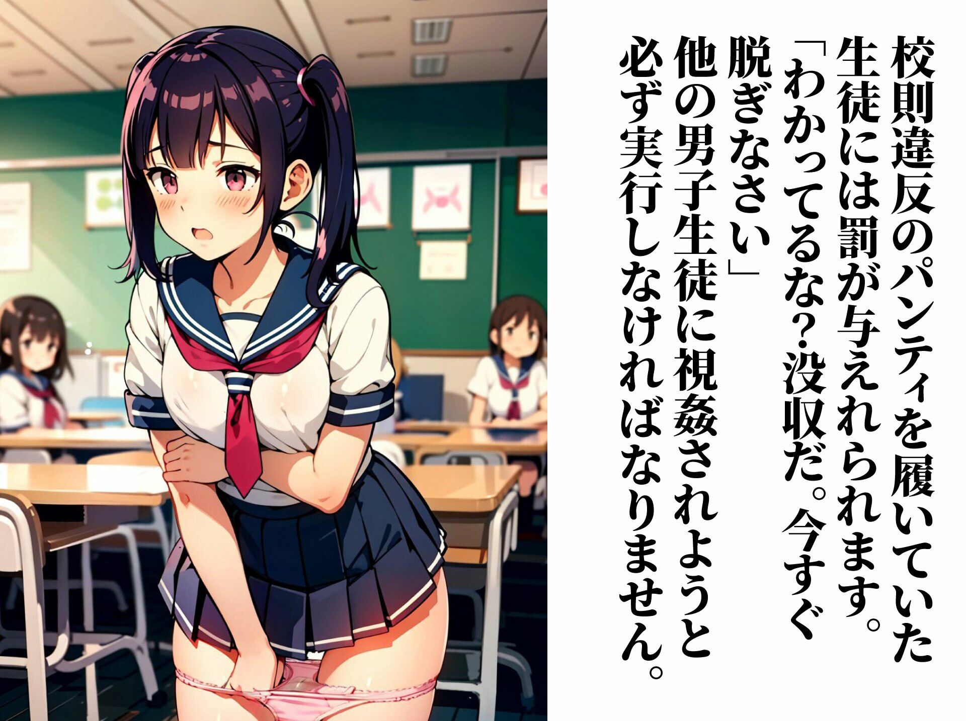 サンプル画像6:女子〇生抜き打ちスカートめくりパンティ検査ブラック校則(AIいらすとアダルトフリーギャラリー) [d_361638]