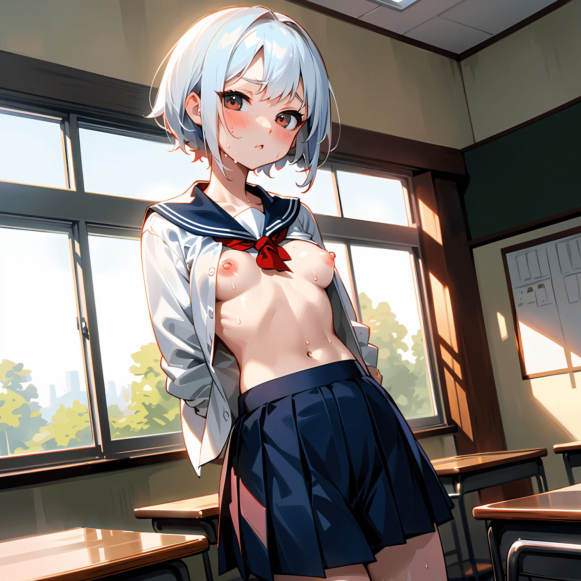 サンプル画像3:【私たちのおっぱい見てください…！】美少女JKしかいない学園！女子たちと教室で二人きりになったら貧乳おっぱいをお披露目。学生服から覗かせるエロエロなカラダを堪能！(美少女ロード) [d_361660]