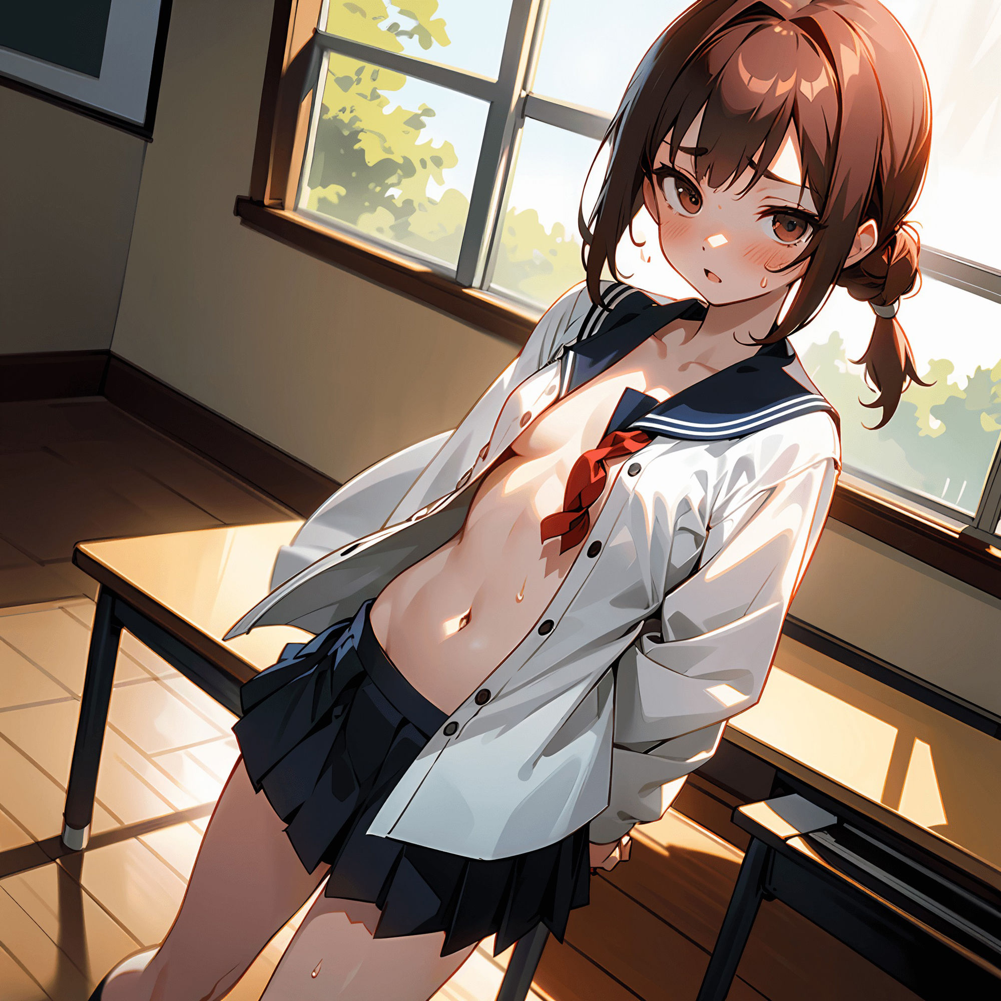 サンプル画像5:【私たちのおっぱい見てください…！】美少女JKしかいない学園！女子たちと教室で二人きりになったら貧乳おっぱいをお披露目。学生服から覗かせるエロエロなカラダを堪能！(美少女ロード) [d_361660]