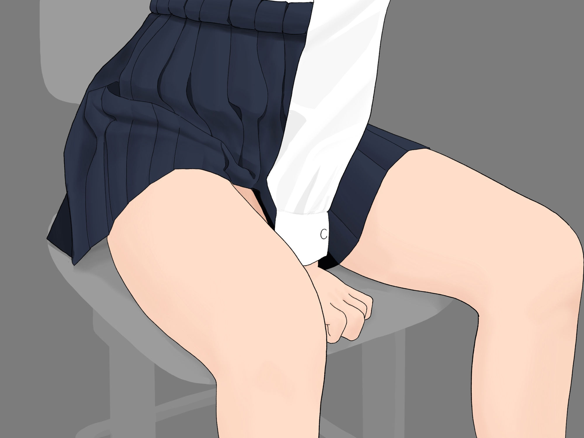 サンプル画像4:制服と脚とローファーのイラスト(曇りの朝) [d_361681]