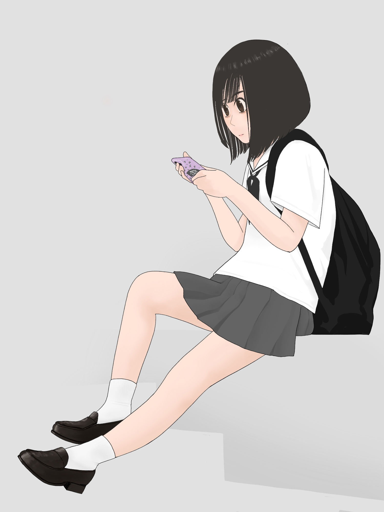 サンプル画像6:制服と脚とローファーのイラスト(曇りの朝) [d_361681]