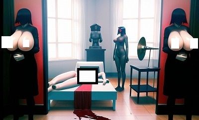 サンプル画像1:名画復刻:ルネ・マグリットの名画『脅かされる暗殺者』（巨乳付き！）独自解釈で傑作に仕上がりました！（アニメ調）(MUTANTITS) [d_362301]