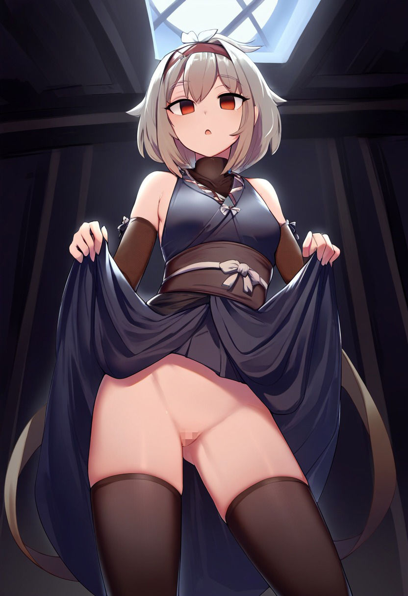 サンプル画像1:忍者の女の子が催●にかかってスカートをたくし上げている画像(催●スキ) [d_362472]