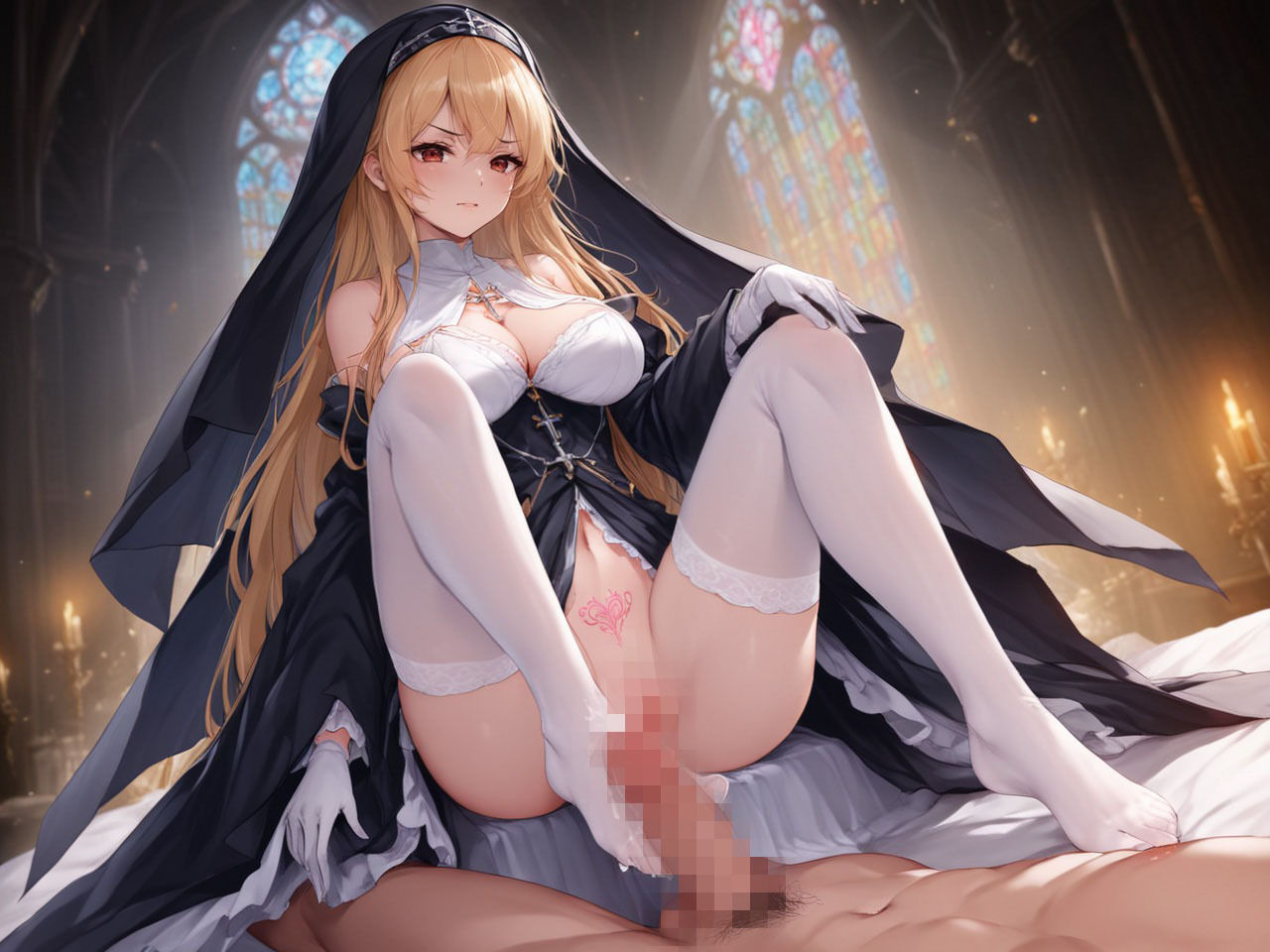 サンプル画像4:気高いシスターに嫌な顔されながら足コキで搾られたい(性癖パイプライン) [d_363153]