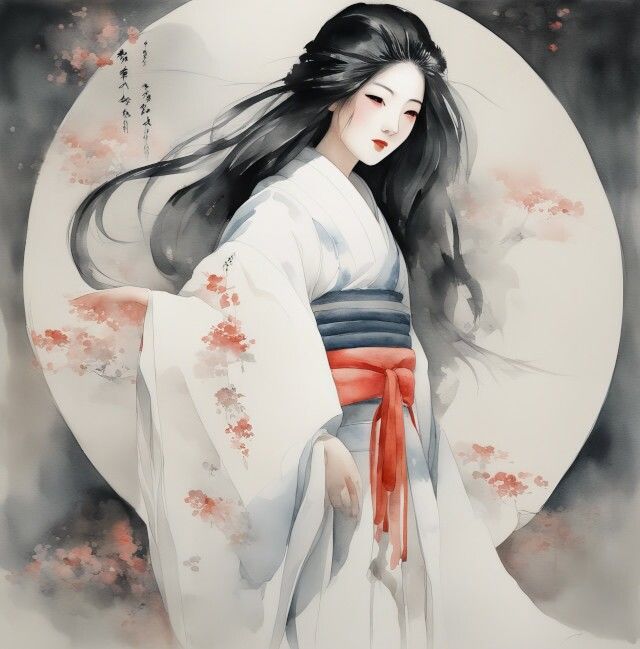 サンプル画像1:凍てつく美の守護者 「雪女」の水彩画(美伝プロジェクト) [d_365429]