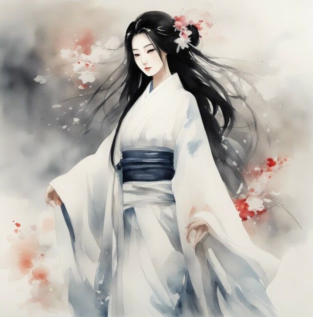 サンプル画像5:凍てつく美の守護者 「雪女」の水彩画(美伝プロジェクト) [d_365429]