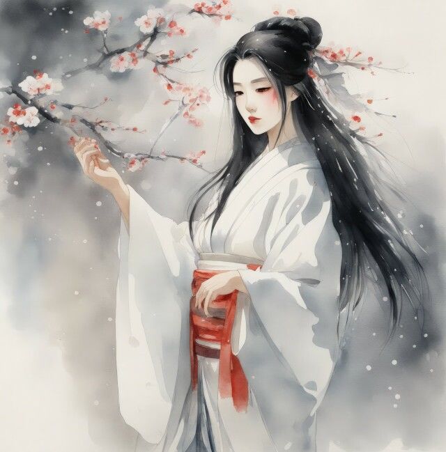 サンプル画像6:凍てつく美の守護者 「雪女」の水彩画(美伝プロジェクト) [d_365429]