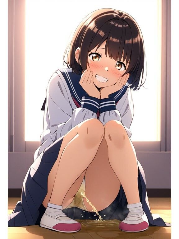 サンプル画像6:【おしっこ・おもらし】JKがパンツのまま放尿しちゃう！おもらし姿を隠し撮り(AI欲イラスト屋さん：わんたんめん) [d_365702]