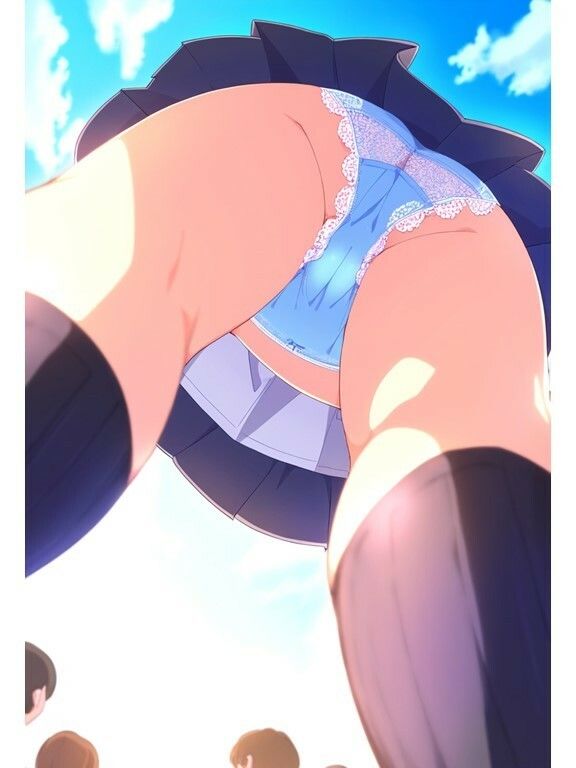 サンプル画像4:【下からパンチラ】JK学園生のパンツ大接近！真下に置いたスマホから新入生を撮影(AI欲イラスト屋さん：わんたんめん) [d_366183]