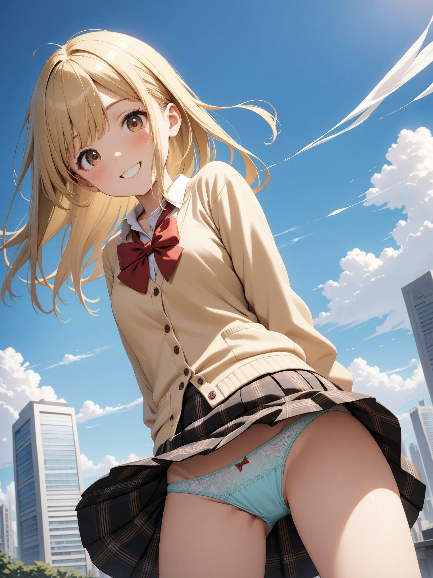 サンプル画像4:【女子校生のパンチラ】風のいたずら(AI_Shiteru) [d_366918]